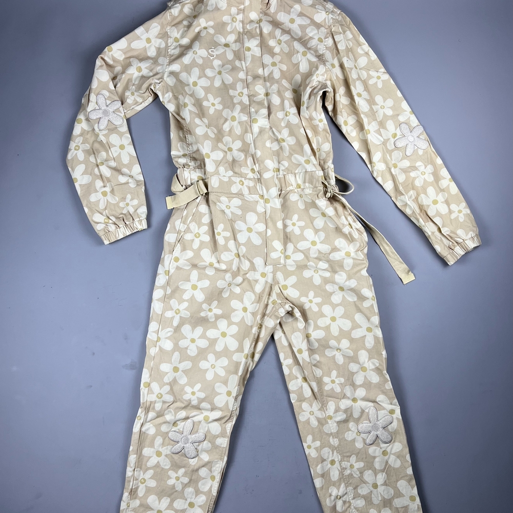 CASH APP Floral Jumpsuit Buckle Cargo Tan Zip Floral Flowers Size M - Picture 3 of 10